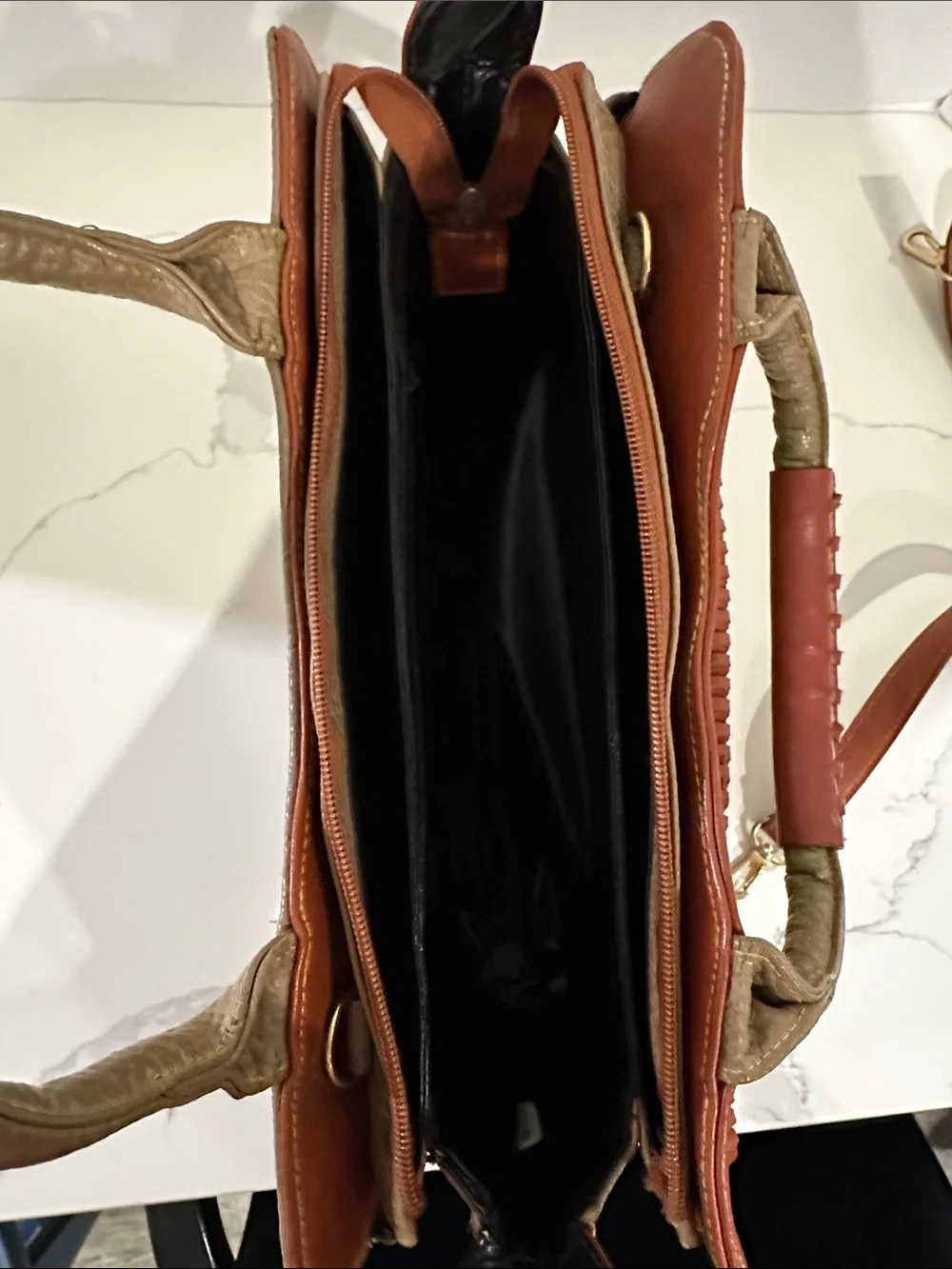 Dooney & Bourke Tan and Rust Two-Tone Leather Satchel